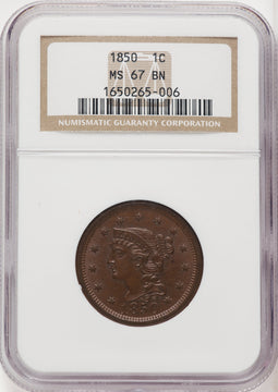 1850 1C BN Large Cent NGC MS67