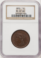 1850 1C BN Large Cent NGC MS67