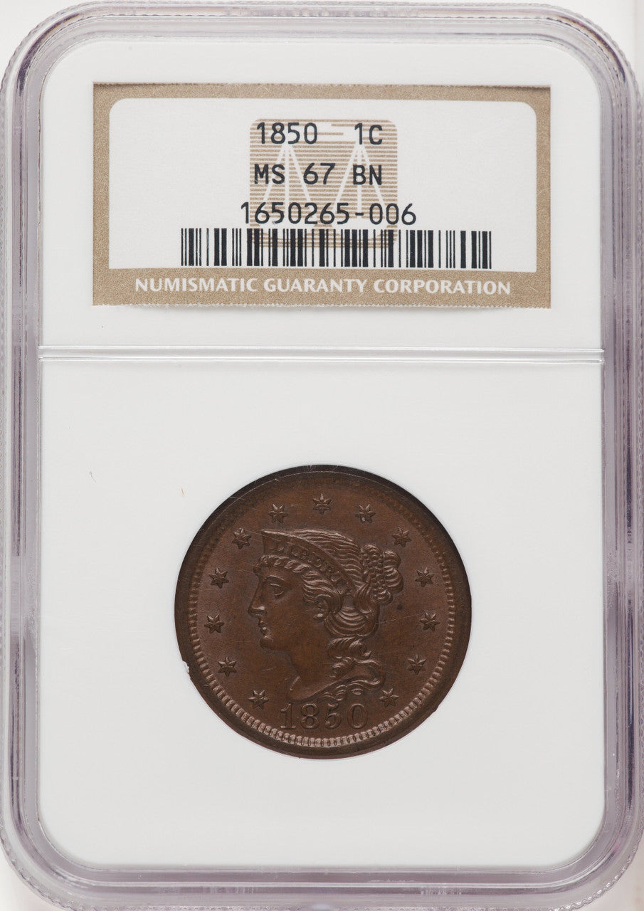 1850 1C BN Large Cent NGC MS67
