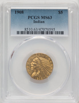 1908 $5 Indian Indian Half Eagle PCGS MS63 (771310021)