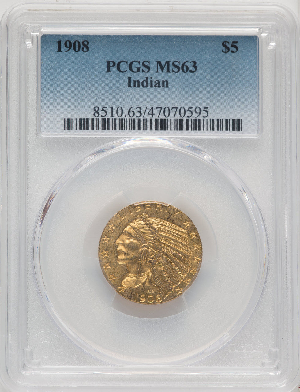 1908 $5 Indian Indian Half Eagle PCGS MS63 (771310021)