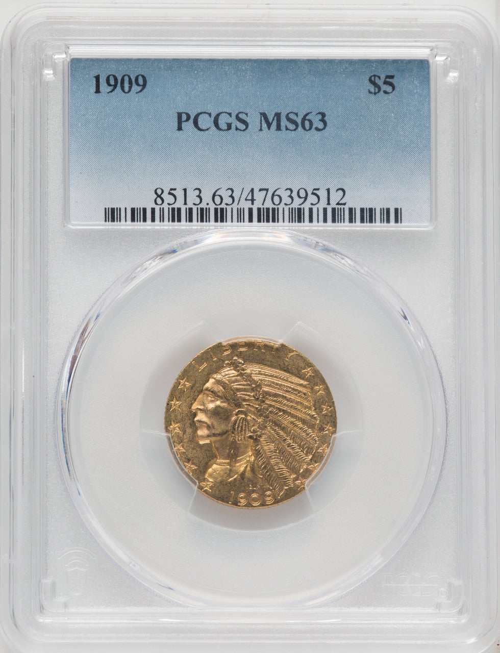 1909 $5 Indian Half Eagle PCGS MS63 (771310019)