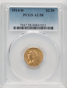 1914-D $2.50 Indian Quarter Eagle PCGS AU58 (771310006)