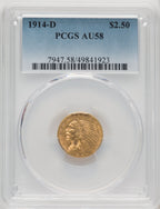 1914-D $2.50 Indian Quarter Eagle PCGS AU58 (771310006)