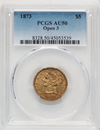 1873 $5 Open 3 Liberty Half Eagle PCGS AU50 (771965002)