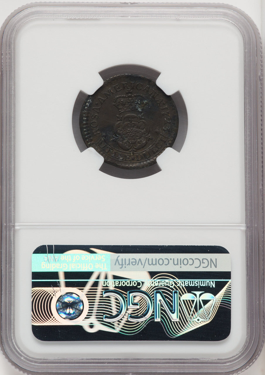1723 Rosa Americana Halfpenny Crowned Rose BN Colonials NGC AU55