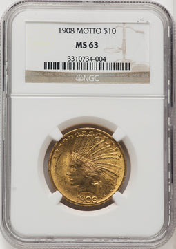 1908 $10 MOTTO Indian Eagle NGC MS63 (771966019)