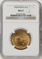 1908 $10 MOTTO Indian Eagle NGC MS63 (771966019)