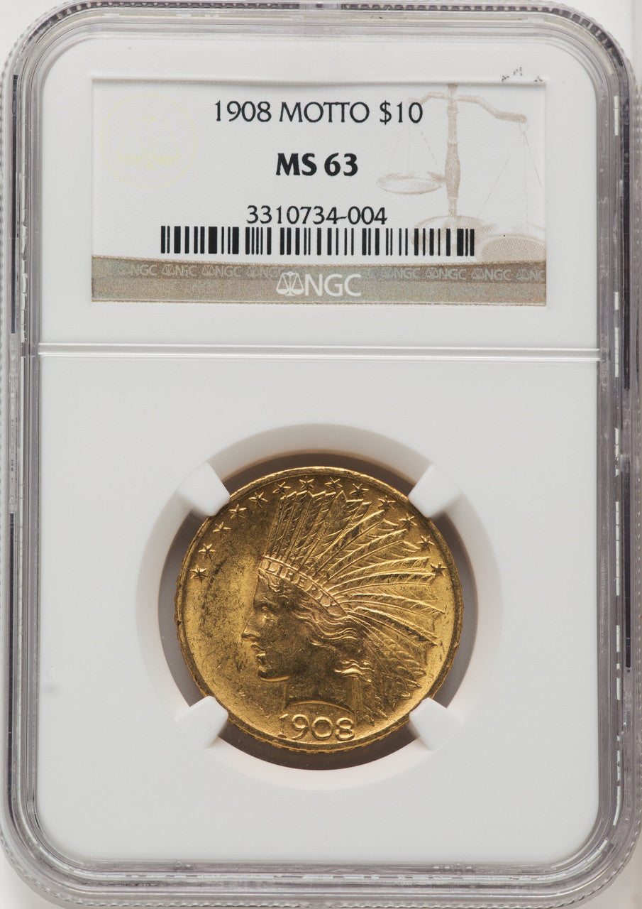 1908 $10 MOTTO Indian Eagle NGC MS63 (771966019)