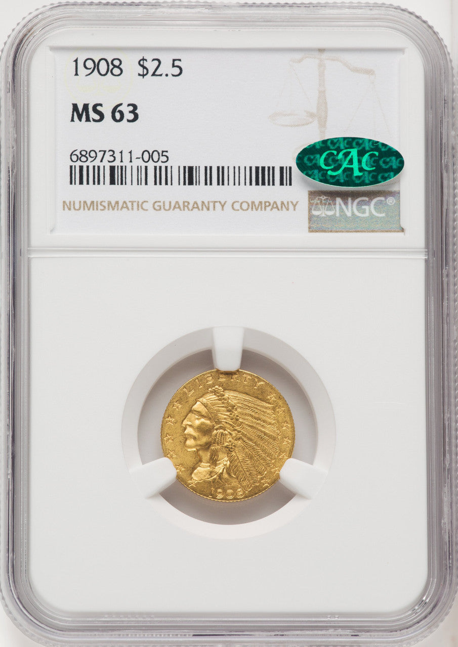 1908 $2.50 CACG Plus Indian Quarter Eagle CACG MS63+