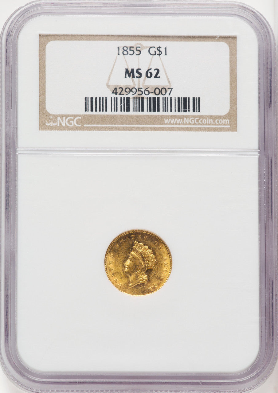 1855 G$1 Type Two Gold Dollar NGC MS62 (771966003)