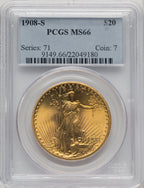 1908-S $20 Saint-Gaudens Double Eagle PCGS MS66 (772091001)