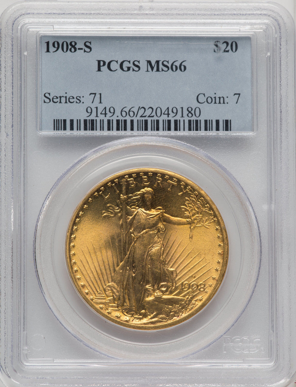 1908-S $20 Saint-Gaudens Double Eagle PCGS MS66 (772091001)