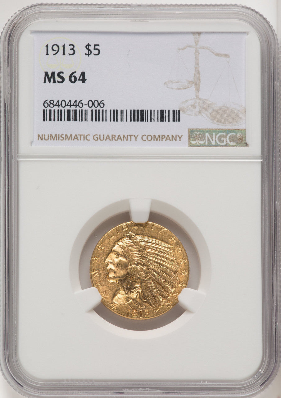 1913 $5 Indian Half Eagle NGC MS64 (771493024)