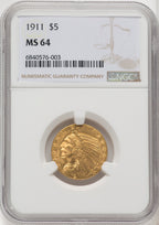 1911 $5 Indian Half Eagle NGC MS64 (771493021)