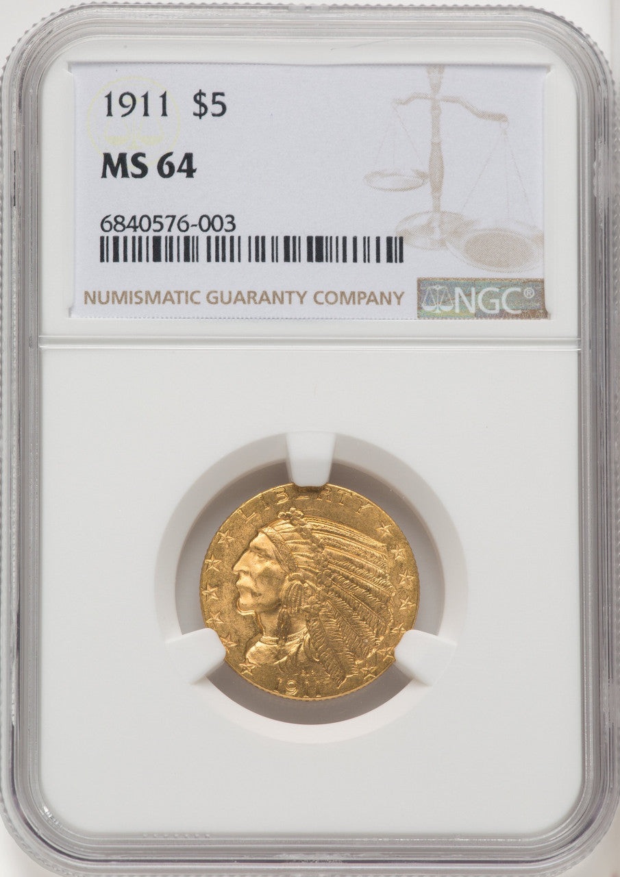 1911 $5 Indian Half Eagle NGC MS64 (771493021)
