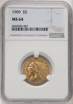 1909 $5 Indian Half Eagle NGC MS64 (771493019)