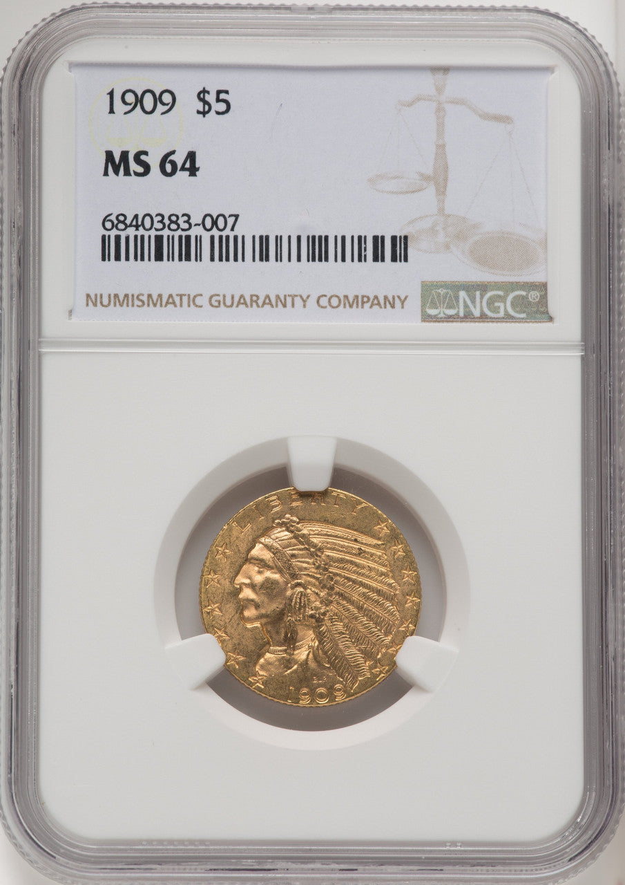 1909 $5 Indian Half Eagle NGC MS64 (771493019)
