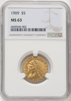 1909 $5 Indian Half Eagle NGC MS63 (771493018)
