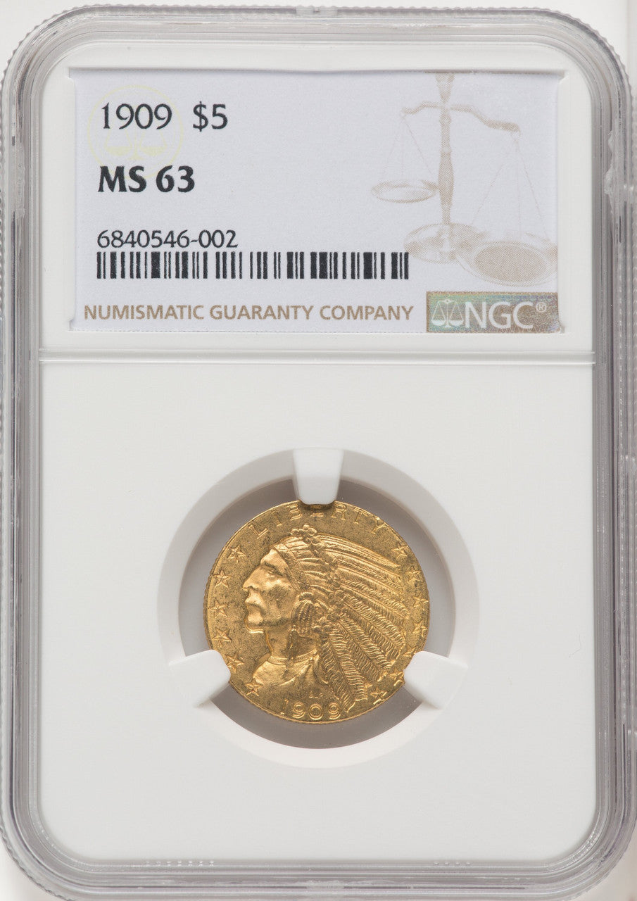 1909 $5 Indian Half Eagle NGC MS63 (771493018)