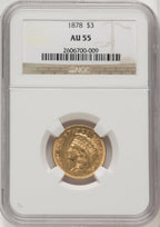 1878 $3 Three Dollar Gold Pieces NGC AU55 (771966011)