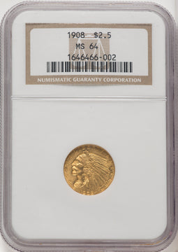 1908 $2.50 Indian Quarter Eagle NGC MS64 (771966007)