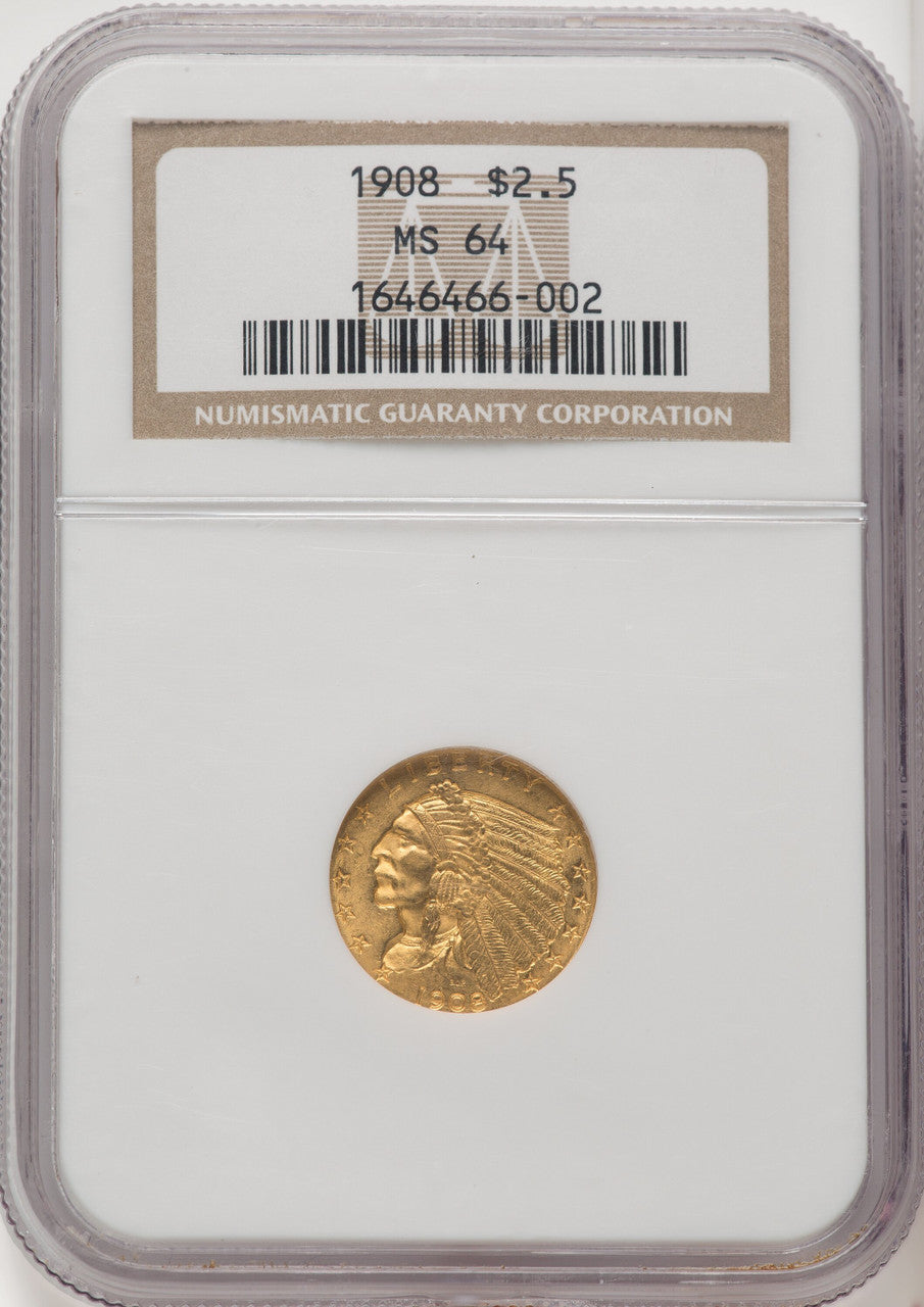 1908 $2.50 Indian Quarter Eagle NGC MS64 (771966007)