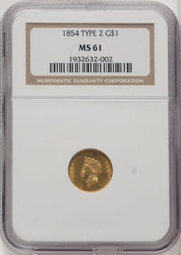 1854 G$1 Type Two Gold Dollar NGC MS61 (771966002)