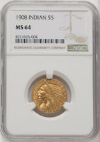 1908 $5 Indian Indian Half Eagle NGC MS64 (771393005)
