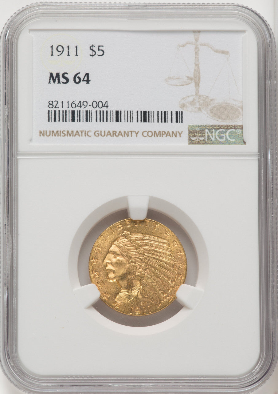 1911 $5 Indian Half Eagle NGC MS64 (771368052)