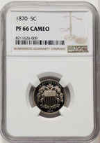 1870 5C CA Proof Shield Nickel NGC PR66