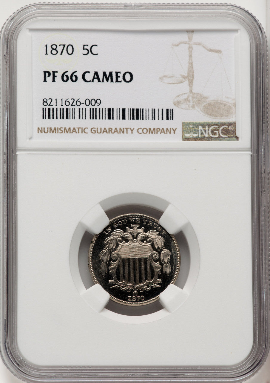 1870 5C CA Proof Shield Nickel NGC PR66