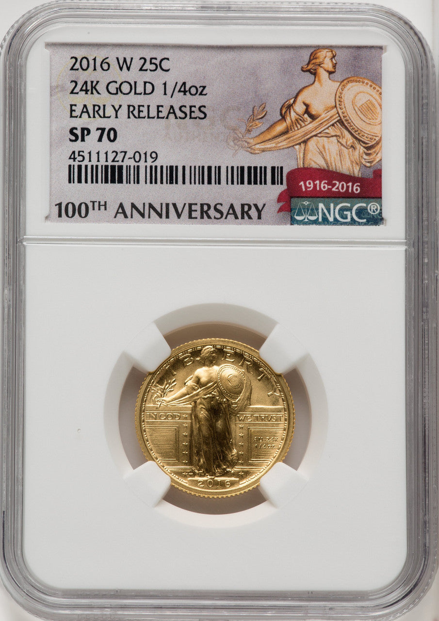 2016-W 25C Standing Liberty Quarter-Ounce Gold 100th Anniversary First Strike NGC MS70 (772045006)
