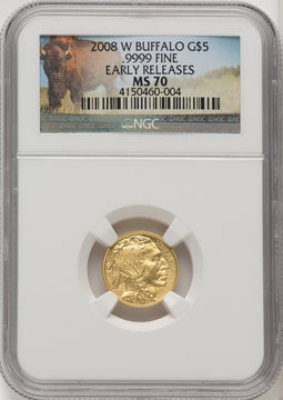 2008-W Gold Buffalo 4-Coin Set ER Bison Label NGC MS70
