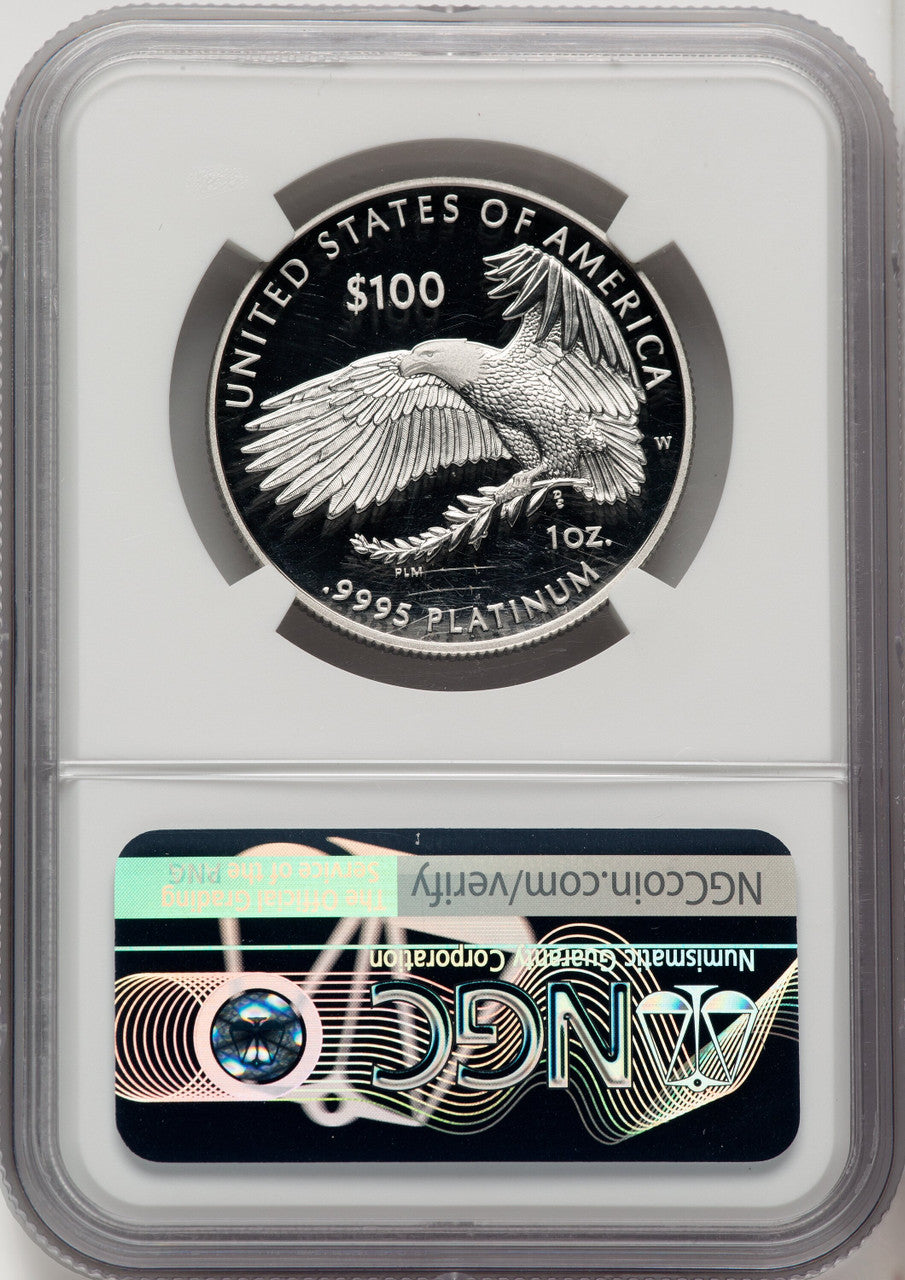 2021-W $100 One-Ounce Platinum Eagle Freedom of Religion First Day of Issue FDI Mike Castle NGC PF70