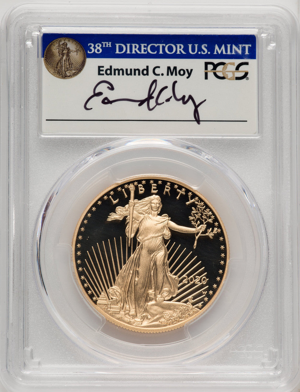 2020-W $50 One-Ounce Gold Eagle First Day of Issue Moy Signed PCGS PR70