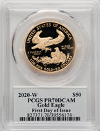 2020-W $50 One-Ounce Gold Eagle First Day of Issue Moy Signed PCGS PR70