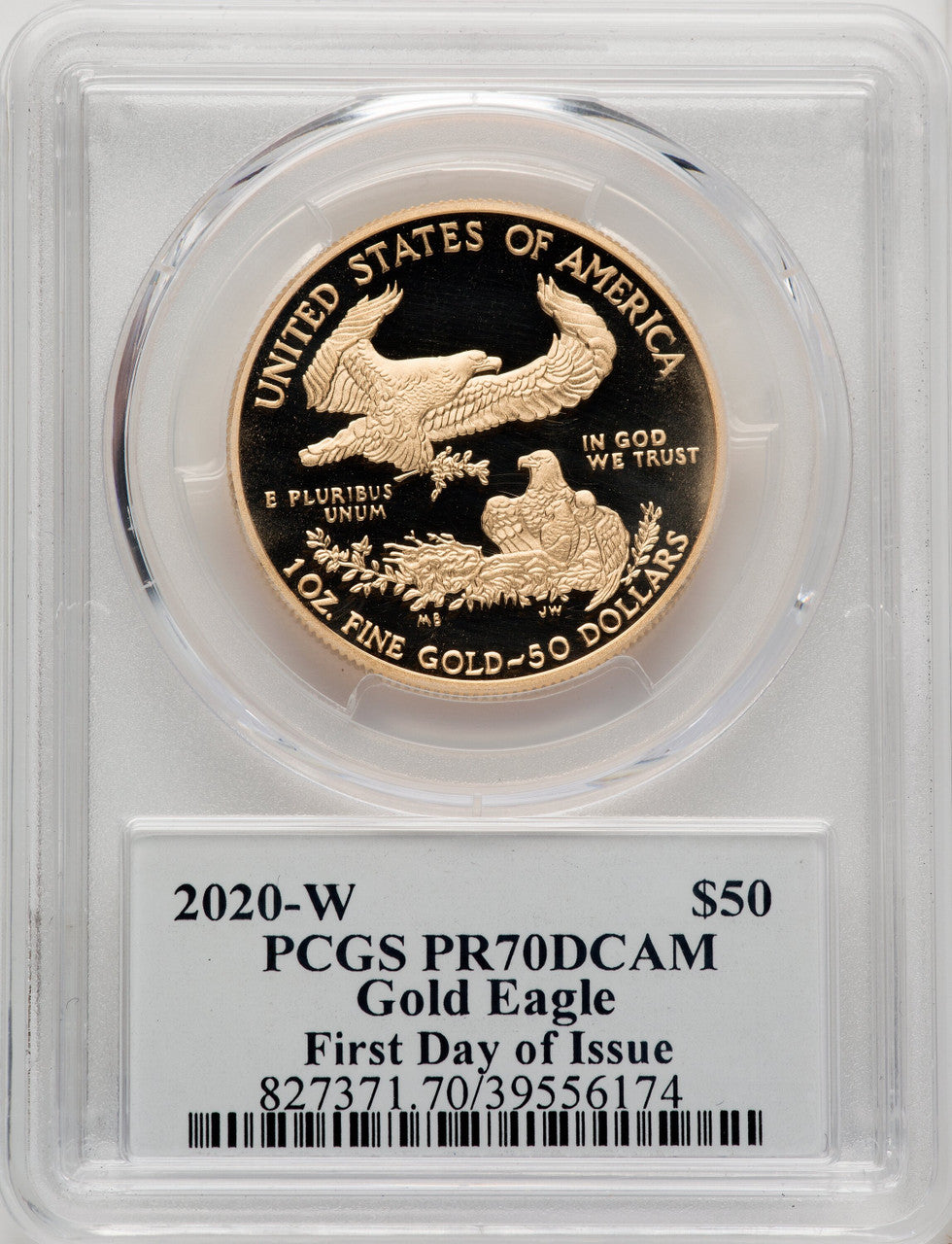 2020-W $50 One-Ounce Gold Eagle First Day of Issue Moy Signed PCGS PR70