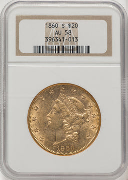 1860-S $20 Liberty Double Eagle NGC AU58