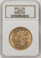 1860-S $20 Liberty Double Eagle NGC AU58