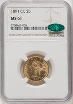 1891-CC $5 Liberty Half Eagle CACG MS61