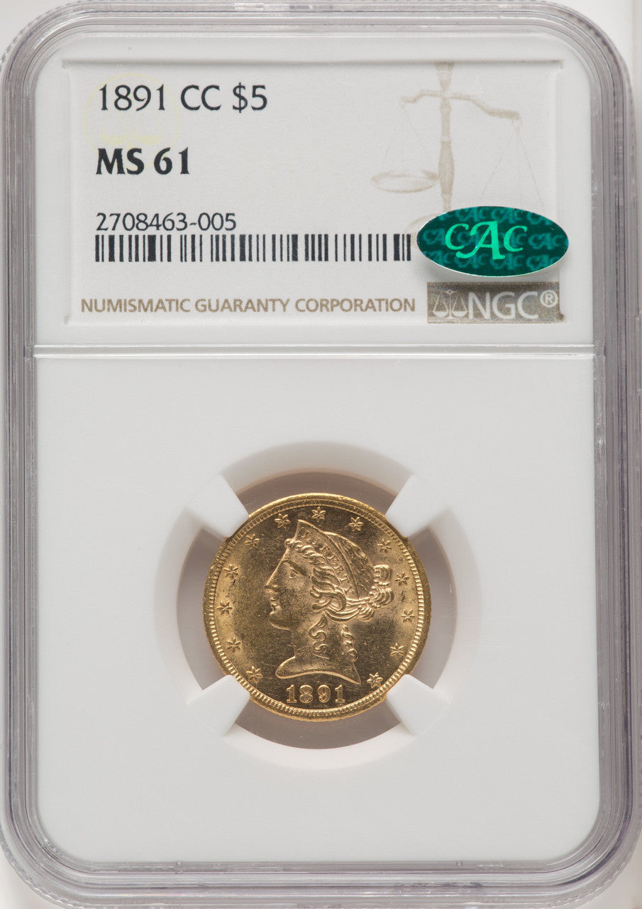 1891-CC $5 Liberty Half Eagle CACG MS61