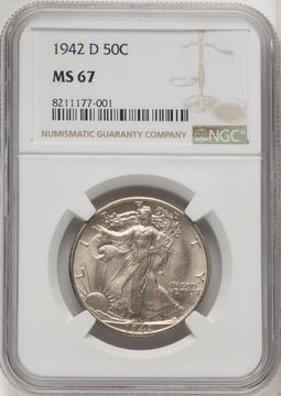 1942-D 50C Walking Liberty Half Dollar NGC MS67 (771821006)