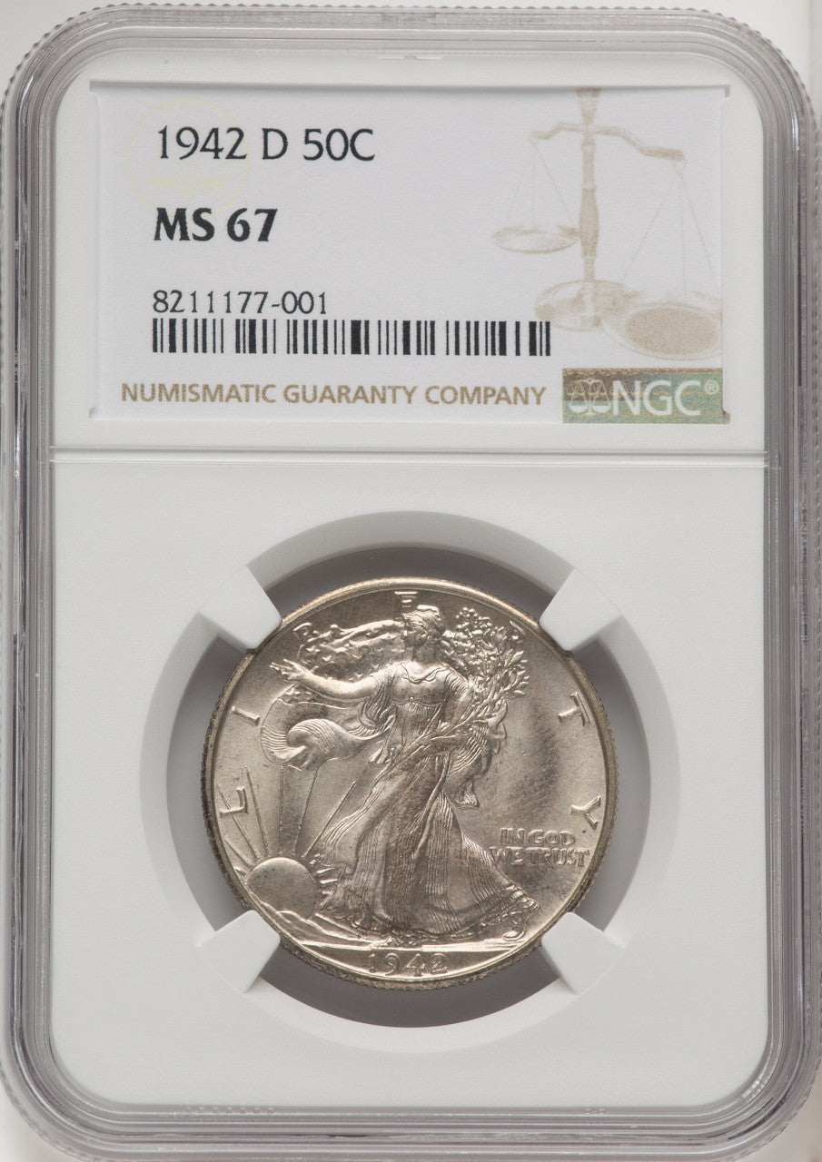 1942-D 50C Walking Liberty Half Dollar NGC MS67 (771821006)