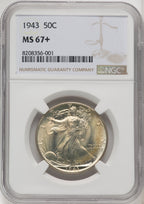 1943 50C Walking Liberty Half Dollar NGC MS67+