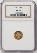 1862 G$1 Gold Dollar NGC MS63