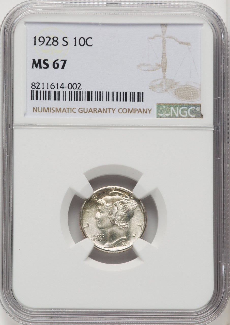 1928-S 10C Mercury Dime CACG MS67