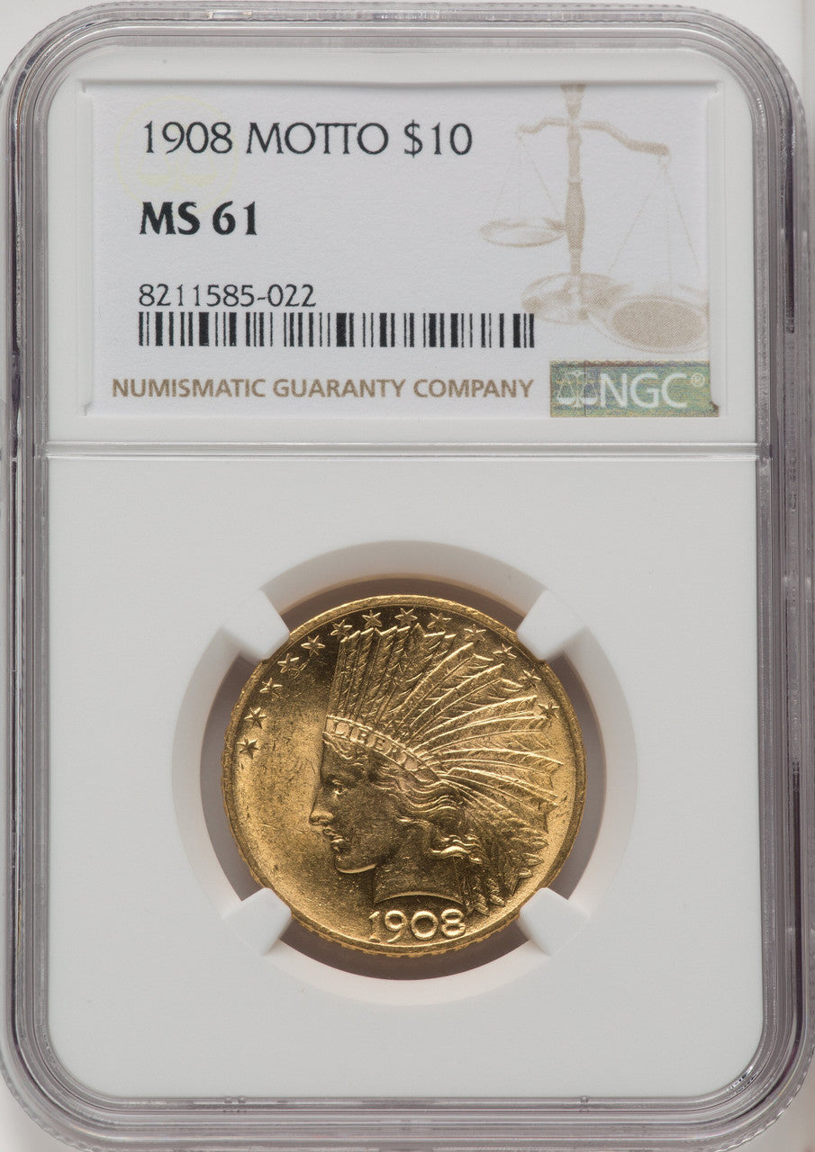 1908 $10 MOTTO Indian Eagle NGC MS61 (771721053)