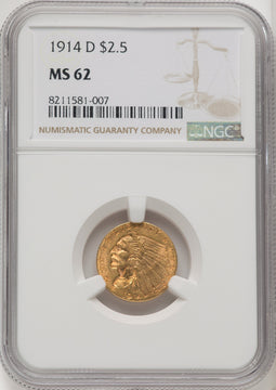 1914-D $2.50 Indian Quarter Eagle NGC MS62 (771085021)