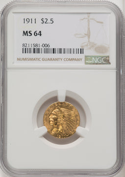 1911 $2.50 Indian Quarter Eagle NGC MS64 (769207001)